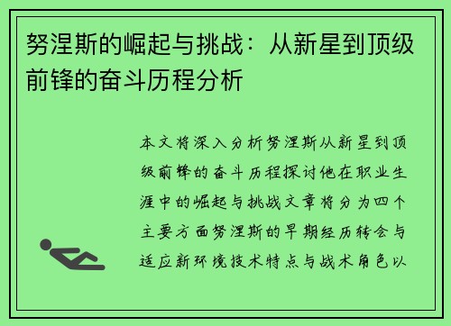 努涅斯的崛起与挑战：从新星到顶级前锋的奋斗历程分析